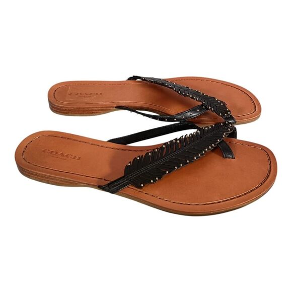 Coach Deni Feather Sandals Flats Black Leather Women's 7.5 B - Picture 2 of 7